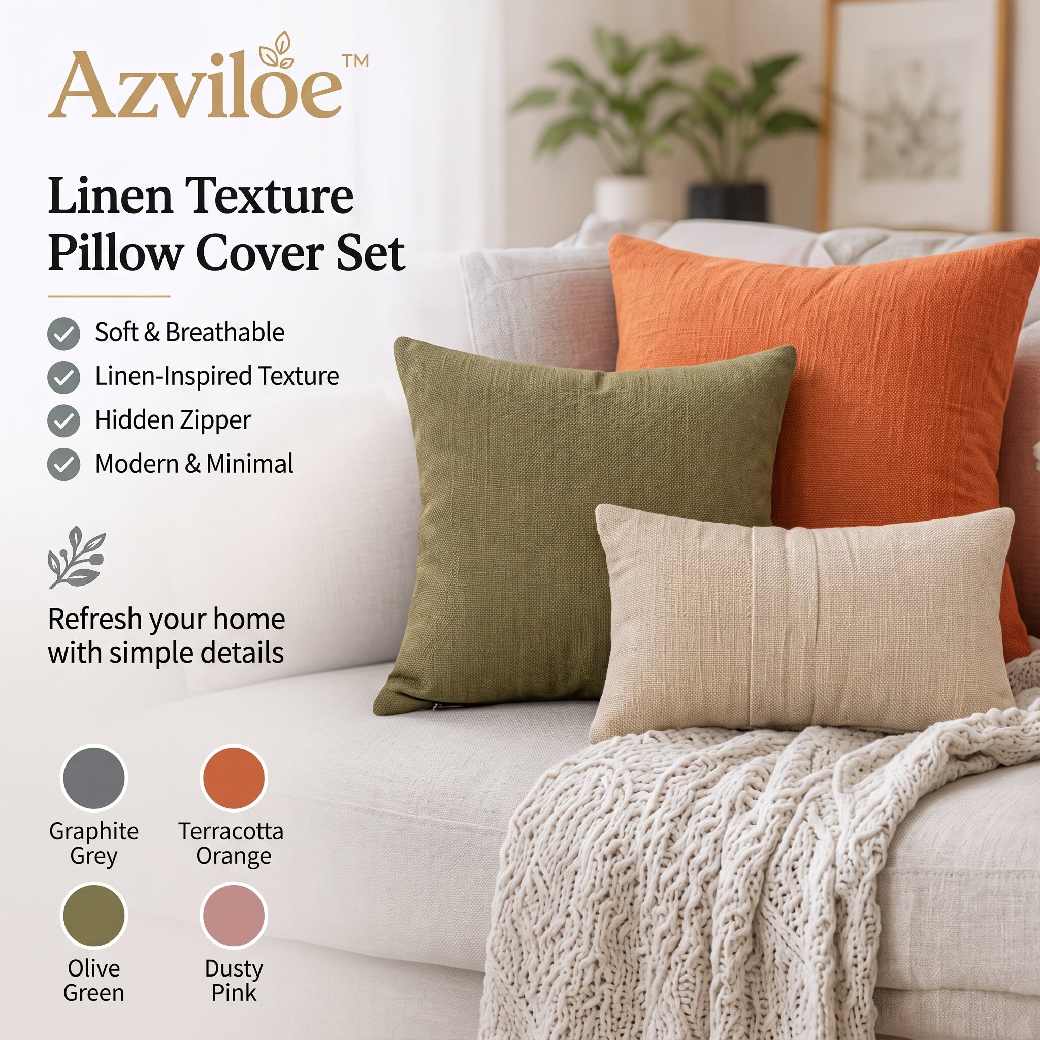 Azviloe™ Linen Texture Decorative Pillow Cover Set