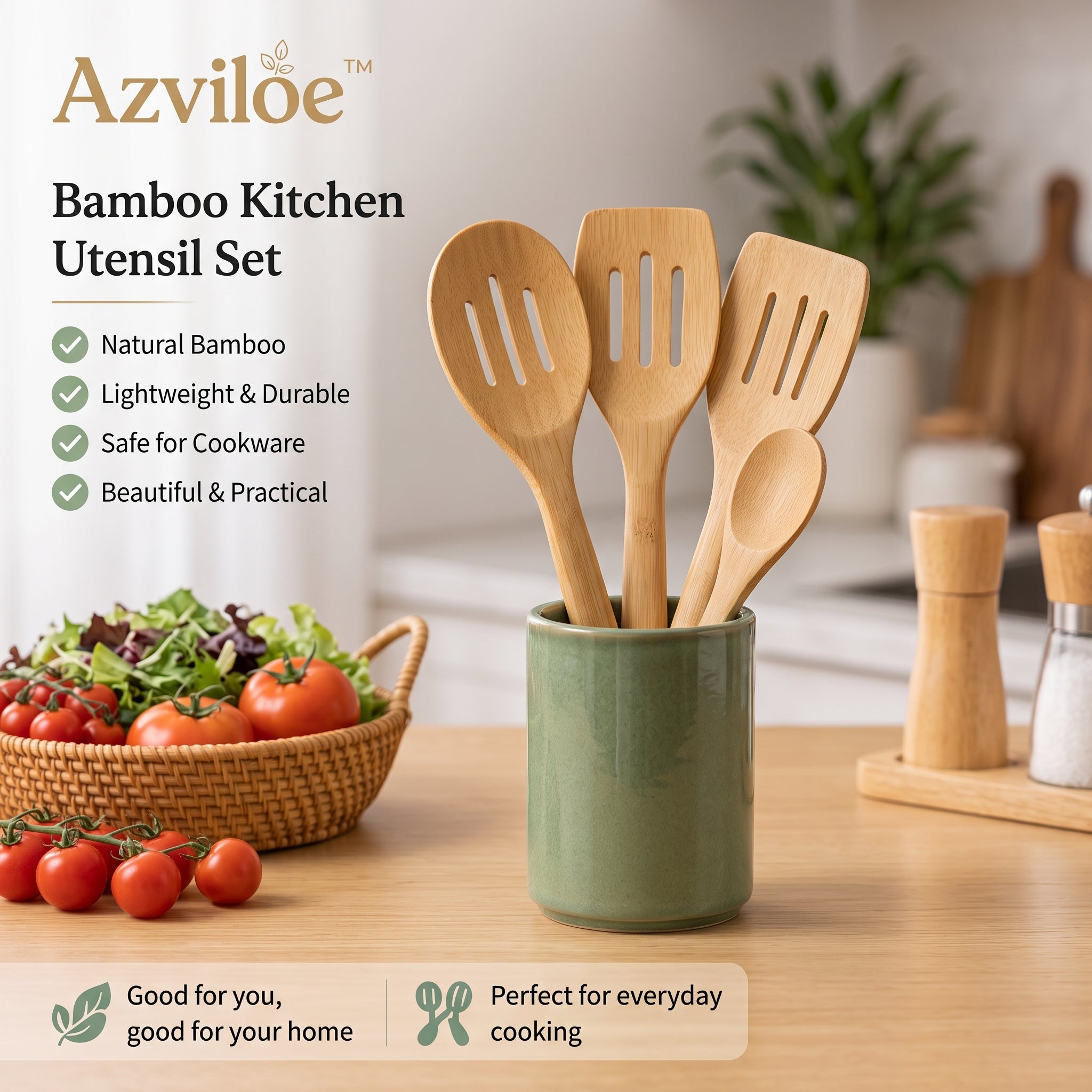 Azviloe™ Bamboo Kitchen Utensil Set
